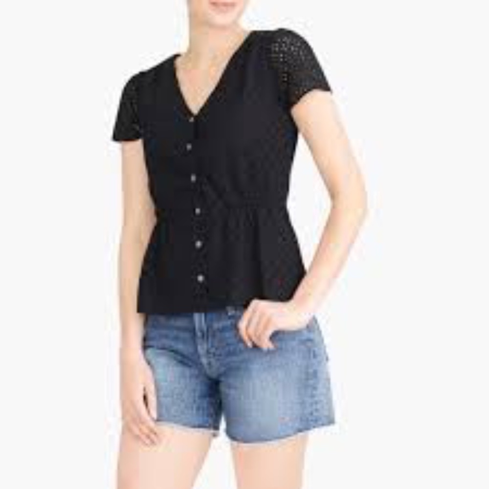 J. Crew White Eyelet Peplum Top
